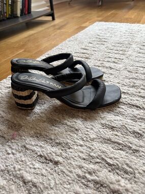 Kaanas Black Strappy Woven Block Heel Sandals